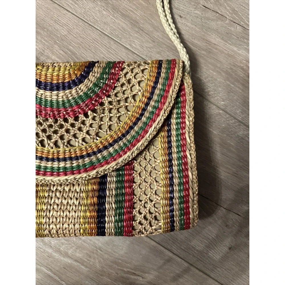 Vintage Rainbow Striped Straw Purse Shoulder‎ Bag
